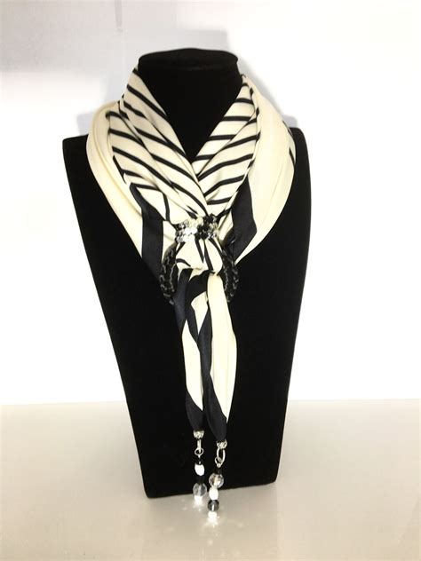 authentic black and white silk scarf